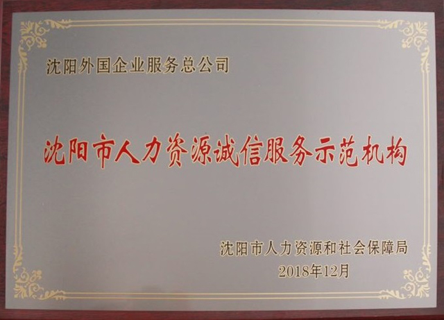 沈陽市人力資源誠信服務(wù)示范機構(gòu)